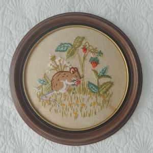 Embroidered Mouse & Strawberry Art